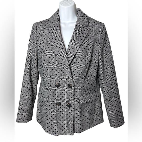 Boden Jackets & Blazers - Boden Wool Double Breasted Blazer Women’s Size 8 Gray Polka Dot Office Classy